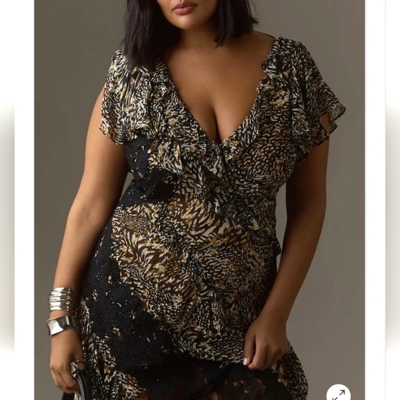 NWT Anthropologie Beautiful Ruffle Lace V neck Dress Size 2 - Picture 9 of 13